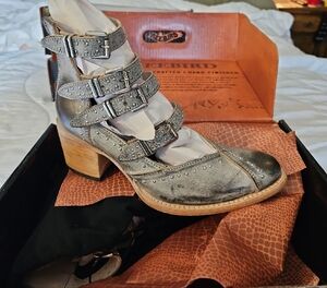 #84 Freebird Silver Heeled Boots with Buckle Straps